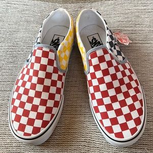 Multicolored checkerboard classic slip-on vans